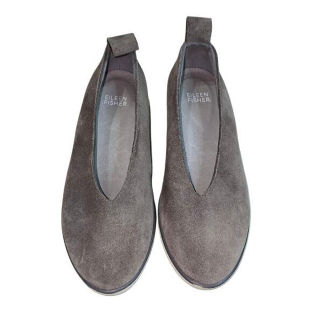 Eileen Fisher Grey Suede Leather Ballet Flats Slip On Loafers Comfort Shoes 5‎
